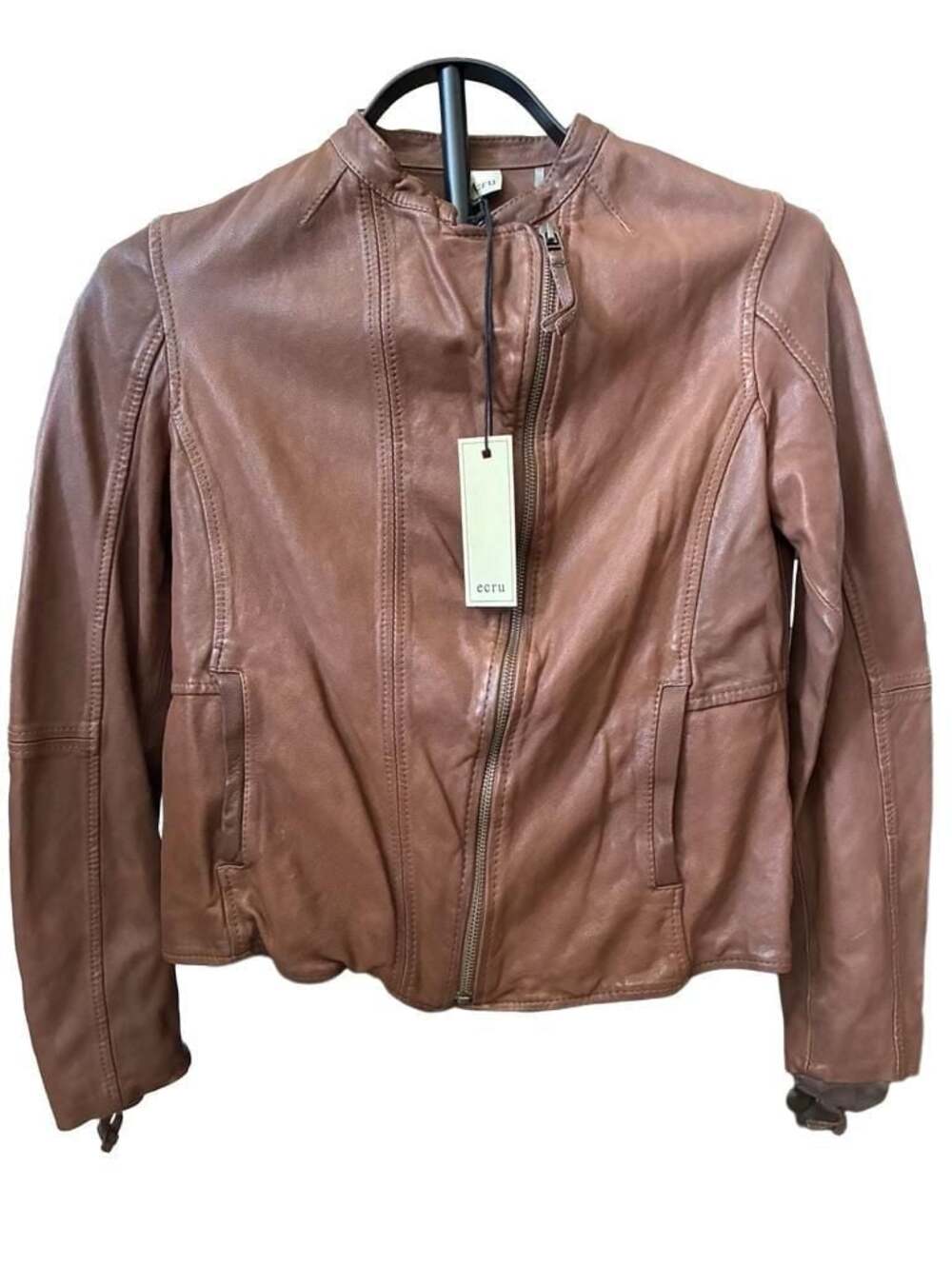 ecru Women's Tobacco Leather Moto Jacket-Size S- NWT